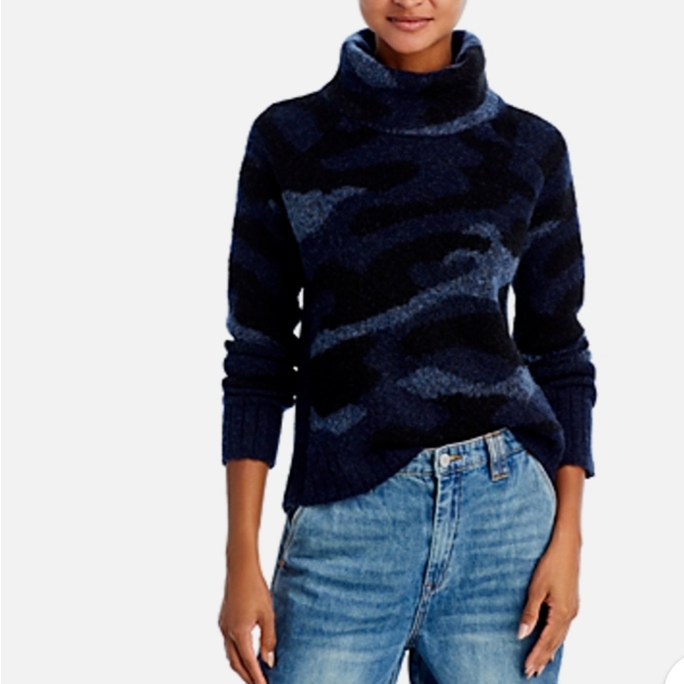 Aqua Navy And Black Cowl Neck Sweater